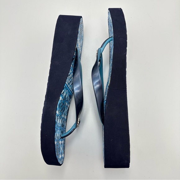 Brighton Blue Bella Capri Tiles Ink Flip Flop Wedge Rhinestone Womens Size 9 - Picture 8 of 12
